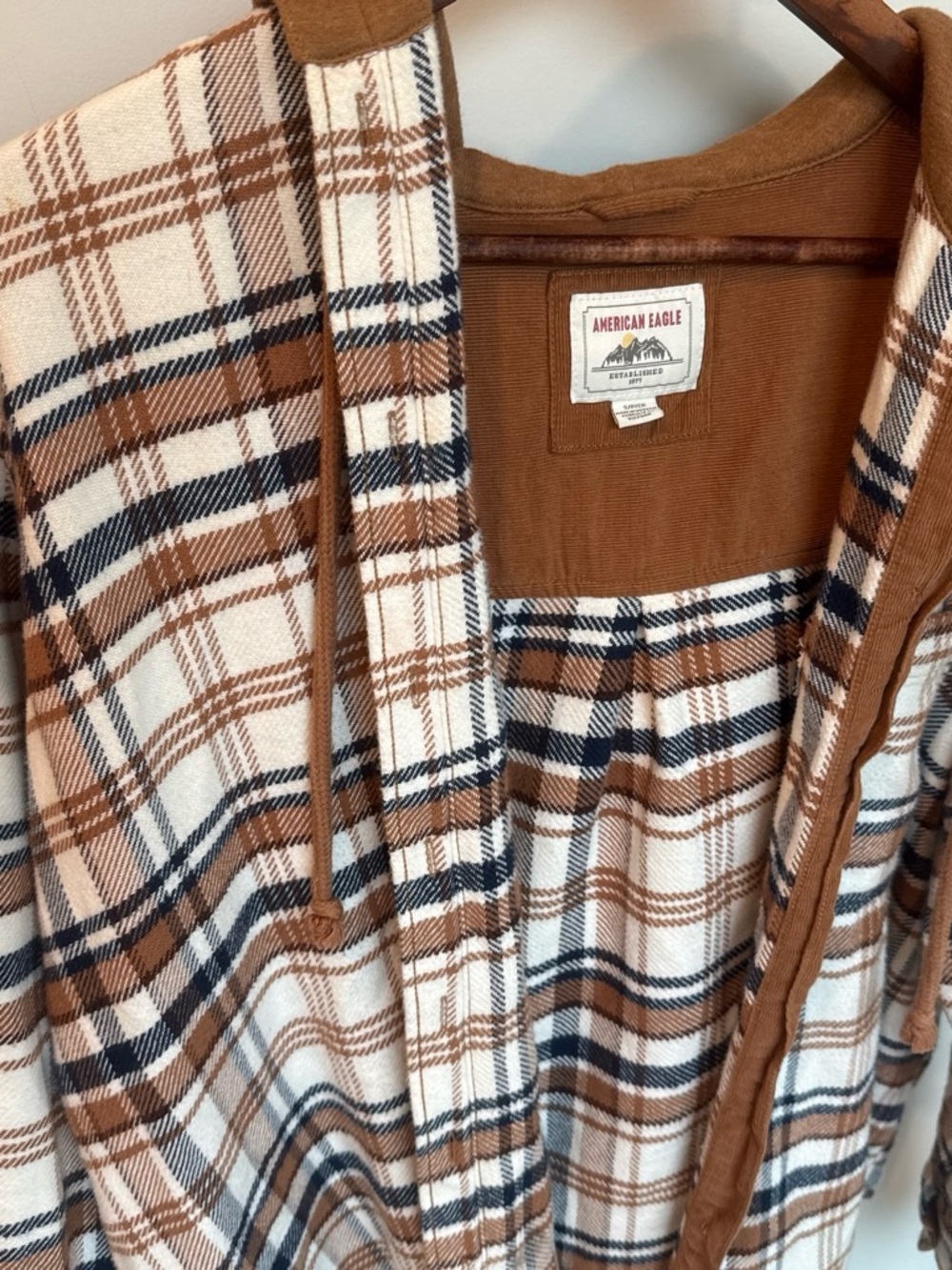 American Eagle Outfitters Brown and Cream Plaid Utility Jacket